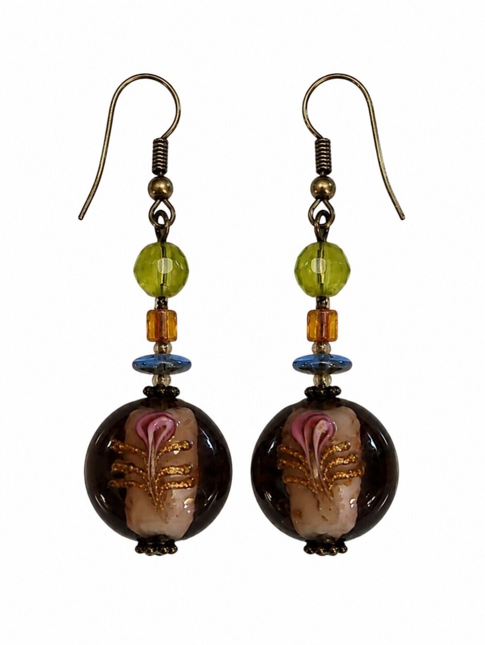 PREMIER DESIGNS Purple Lampwork Glass Beaded Dangle Hook Earrings